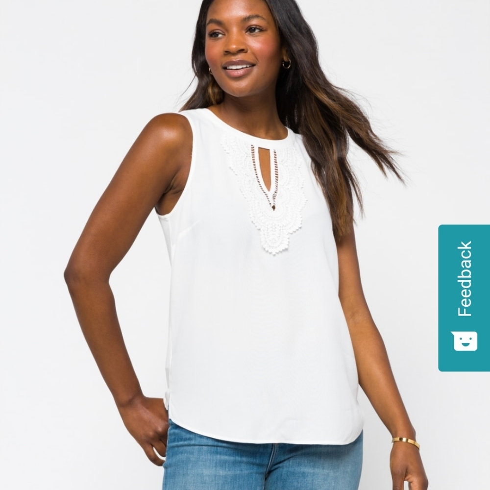 Pale Sky key hole crochet tank top